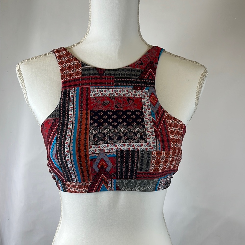 Sea Level Swim High-Neck Bikini Top Women's Size 6 Patchwork Cropped Swim NWT